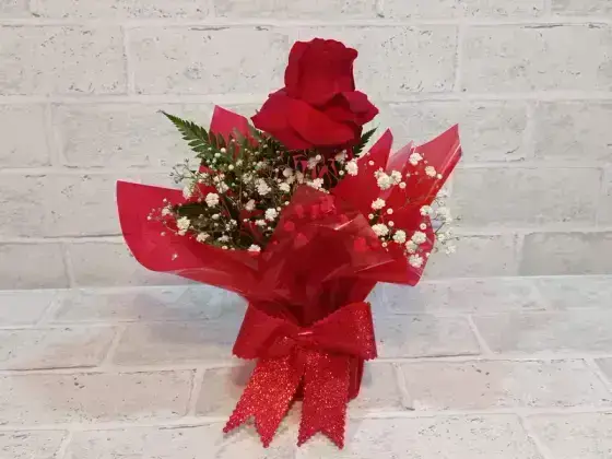 Arranjo com 1 Rosa Dobrada Vermelha
