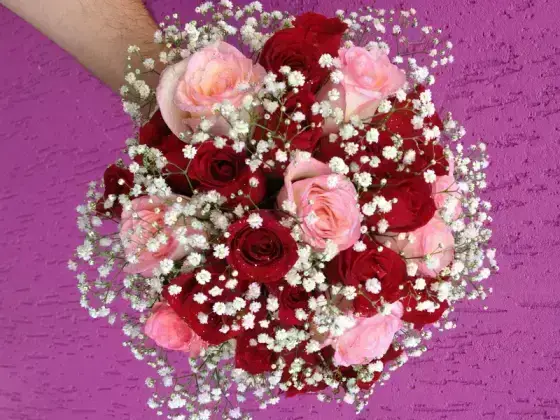 Buquê Noiva Rosas Vermelhas e Rosa - 36 Rosas