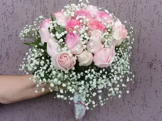 Buquê Noiva Rosas Rosa em Tons Claros - 24 Rosas