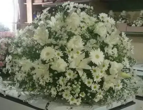 Leque Astromélias, Liríos, Rosas, Gérberas Brancas