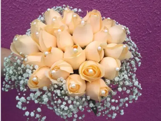 Buquê Noiva Rosas Champanhe - 24 Rosas