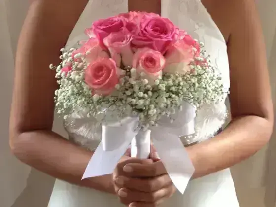 Buquê Noiva Rosas Pink e Rosa Sorvete - 24 Rosas