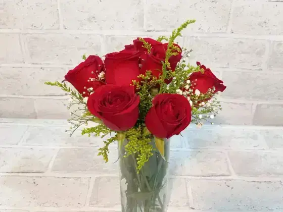 Vaso com Rosas Vermelhas - 6 Rosas