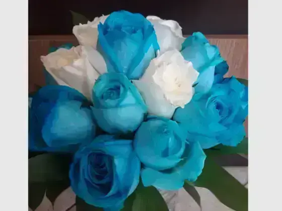 Buquê Noiva Rosas Azuis e Brancas - 15 Rosas