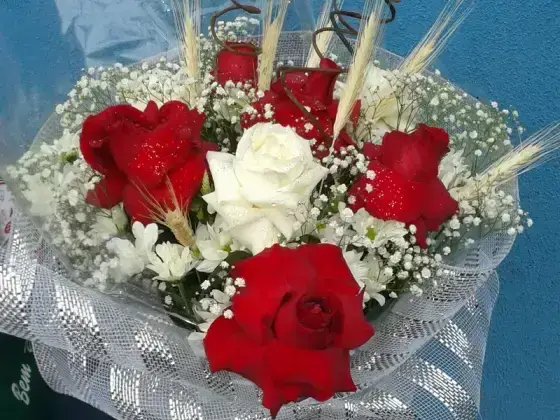 Buquê de Rosas em 2 Cores Dobradas Manualmente, na Tela - Ferrero 8 Unidades