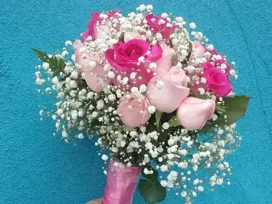Buquê Noiva Rosas Rosa e Pink - 24 Rosas