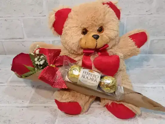 Rosa Unitaria Choco Rosa - + Urso de Pelucia Pequeno