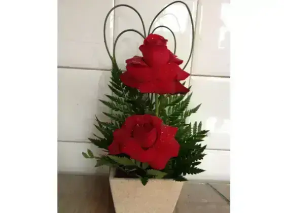 Ikebana de Rosas Dobradas no Cachepot - 2 Rosas