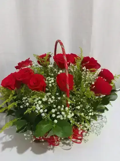 Cesta de Rosas Rosas Importadas Colombianas / Vermelho / 12 Unidades