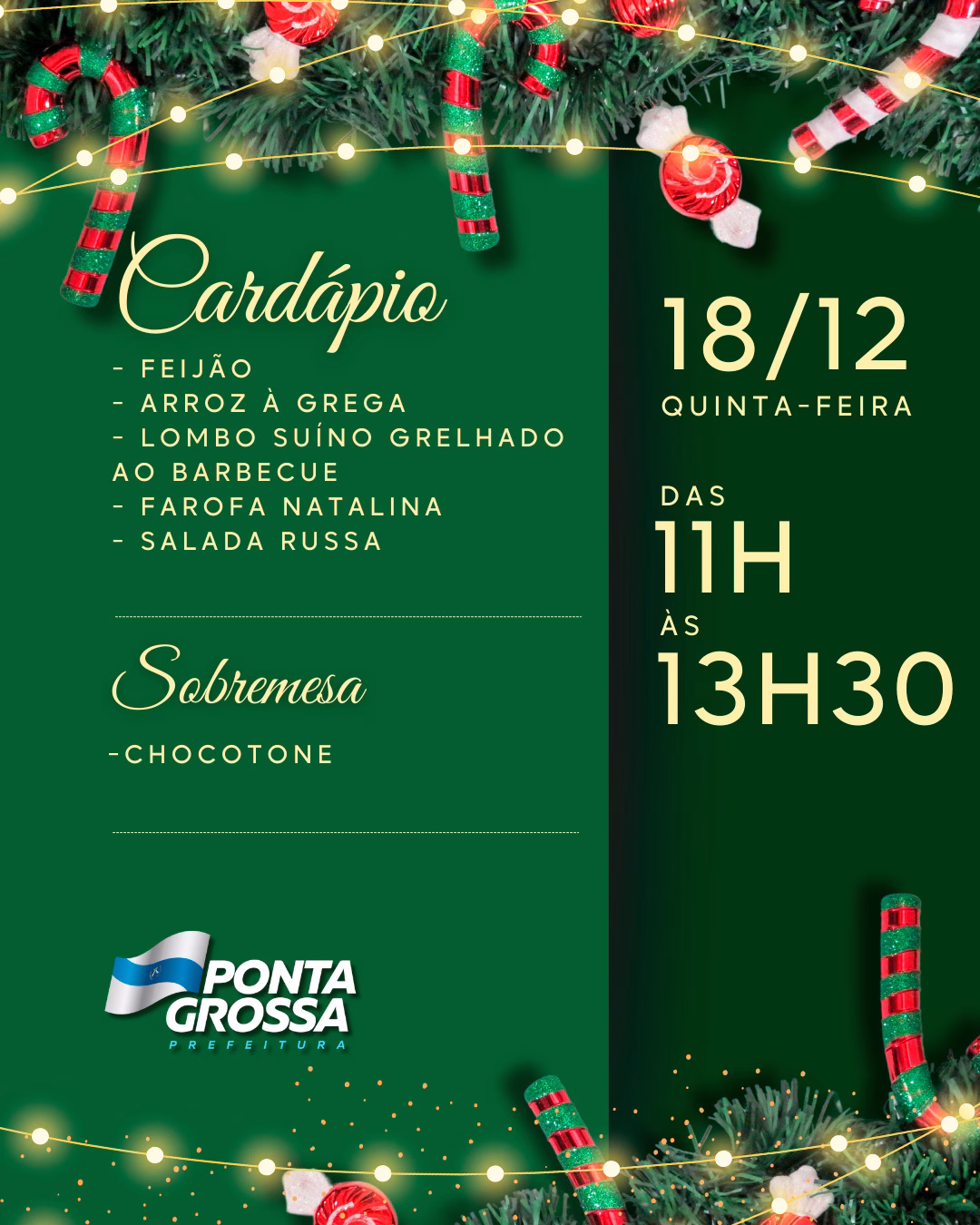 Restaurante Popular de PG terá almoço especial de Natal