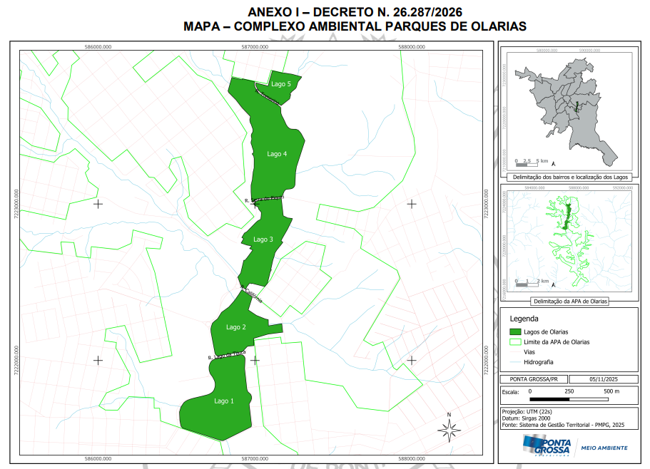 Decreto cria regras para atividades no Complexo Ambiental Lagos de Olarias em PG
